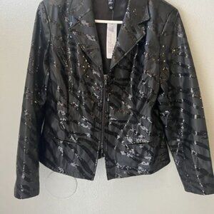 Berek Bling Bling Zebra Jacket Black XL sequin double front zipper ,stylish